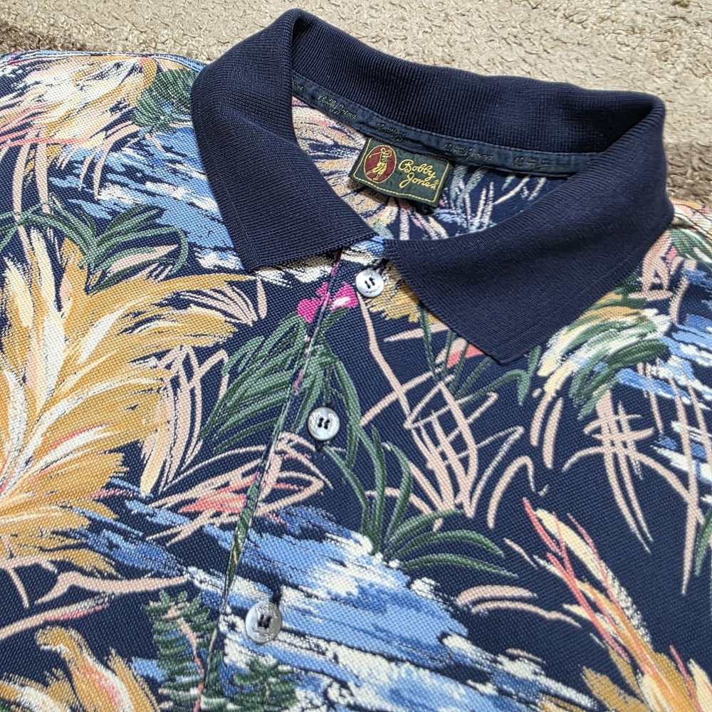 Bobby Jones Polo Shirt Mens L Navy Tropical Floral Made in Italy